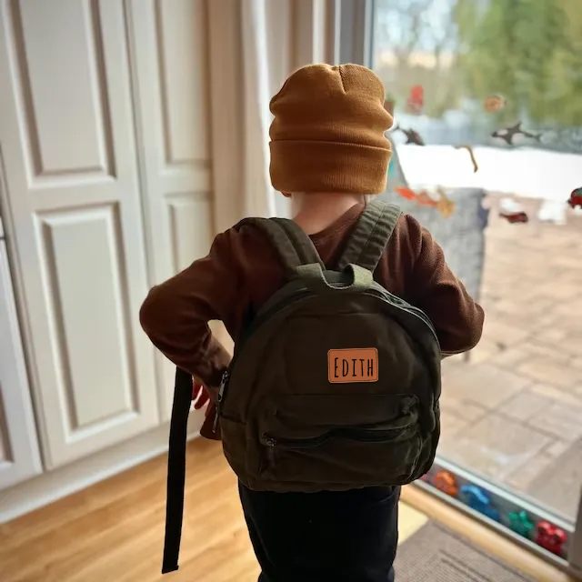 Personalized Leather Patch Kid Canvas Backpack
