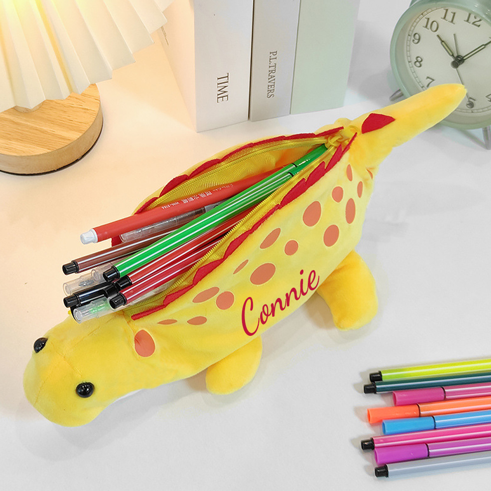 Personalized Zippered Dinosaur Plush Pencil Pouch