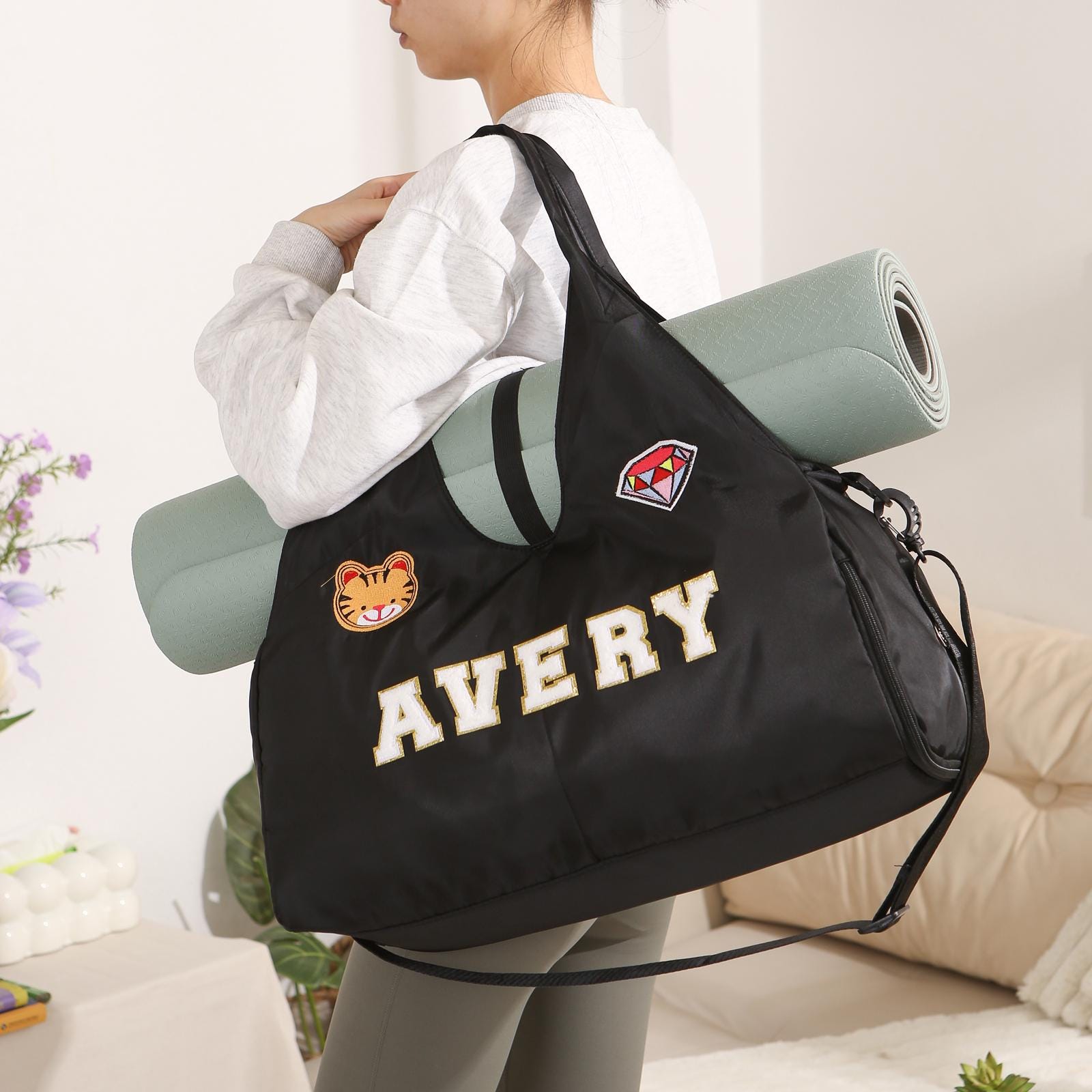 Personalized Chenille Letter Patch WaterProof Sport Travel Bag