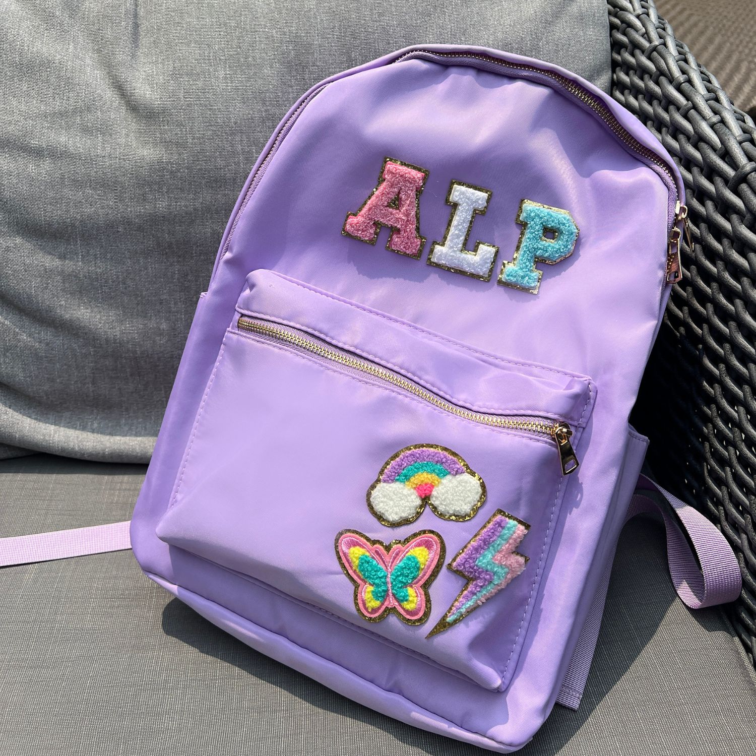 Personalized Chenille Letters Patch Kids School Backpack