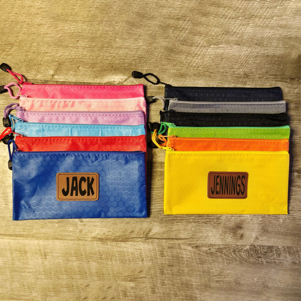 Personalized Leather Patch Canvas Zipper Kid Pencil Case