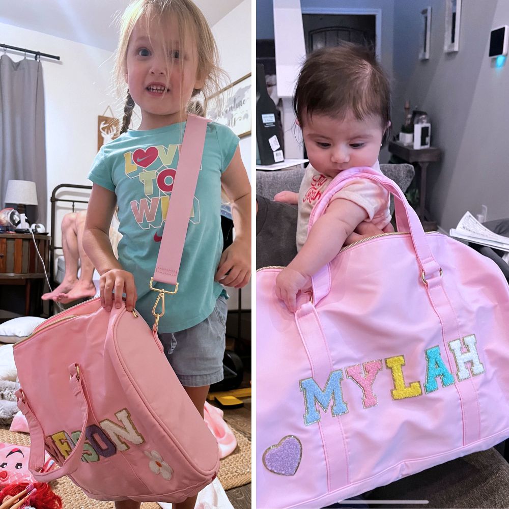 Personalized Chenille Patch Duffle Bag With Shoulder Strap