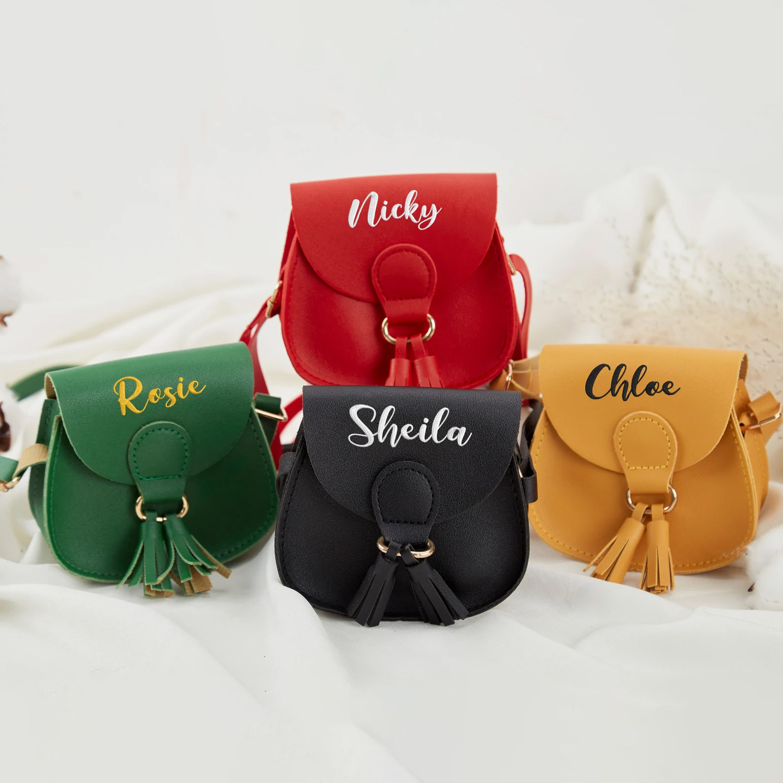 Personalized Embroidery Girls Color Tassel Purse