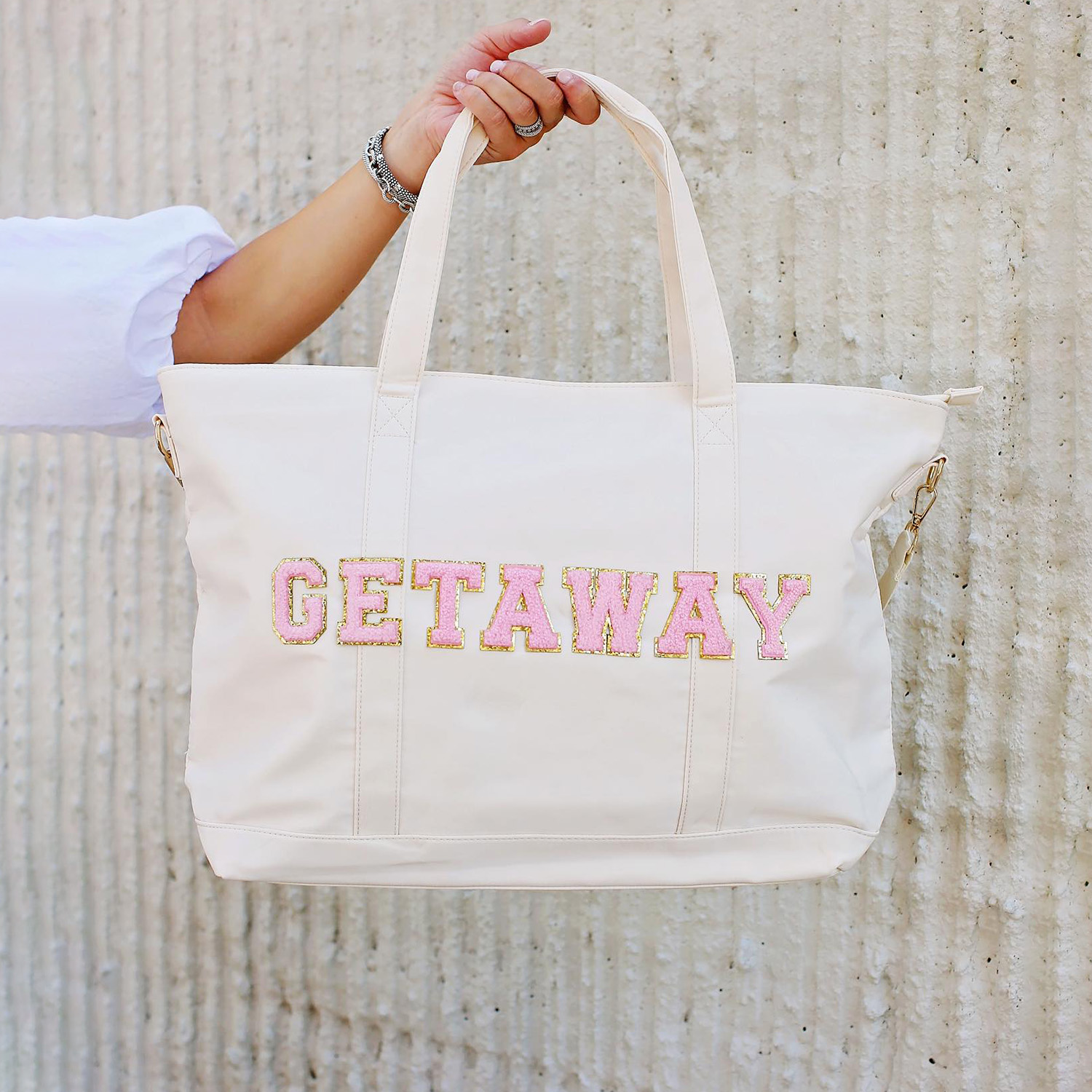 Personalized Chenille Letter Tote Bag With Shoulder Strap