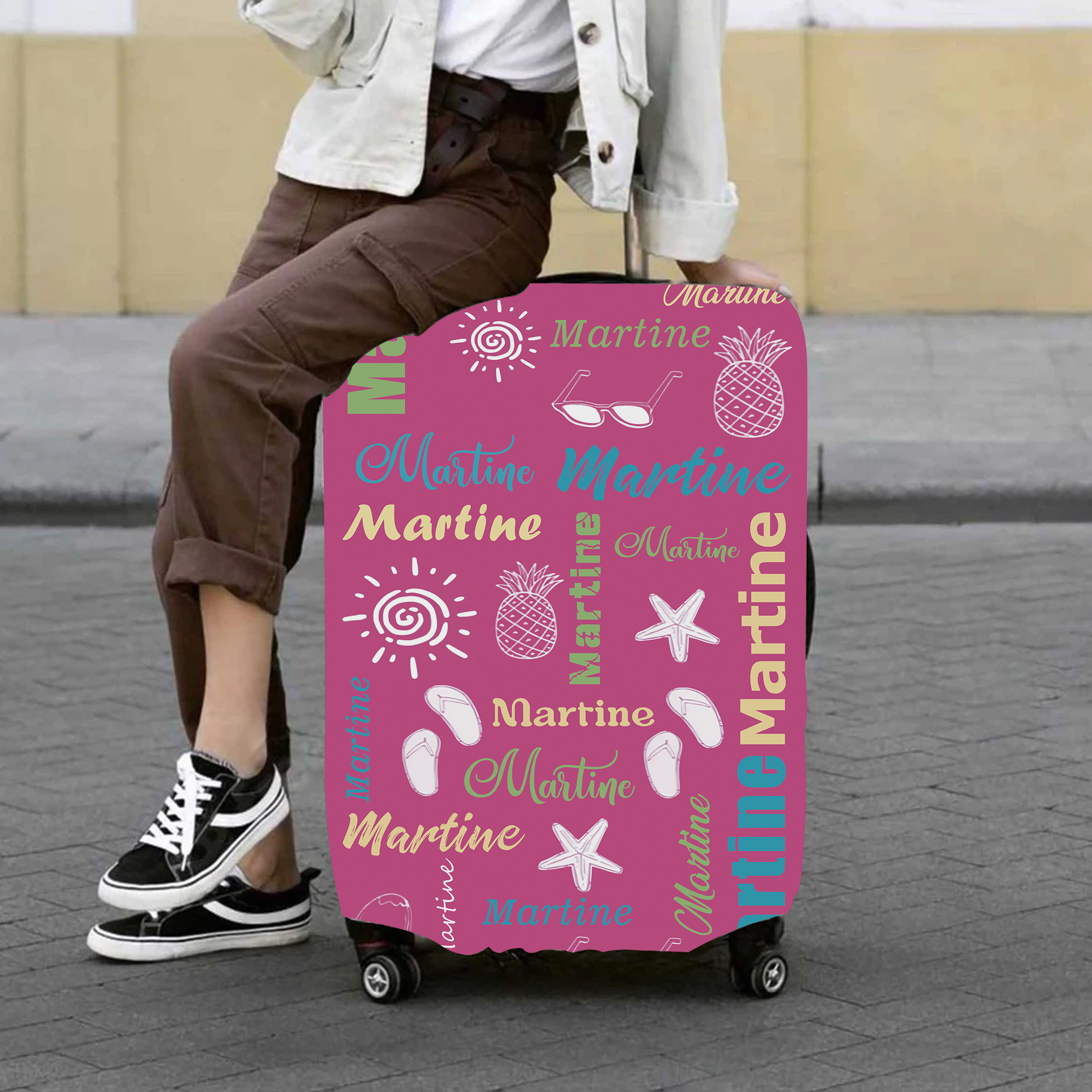 Personalized Ocean Monogram High-elastic Suitcase Protector Luggage Cover