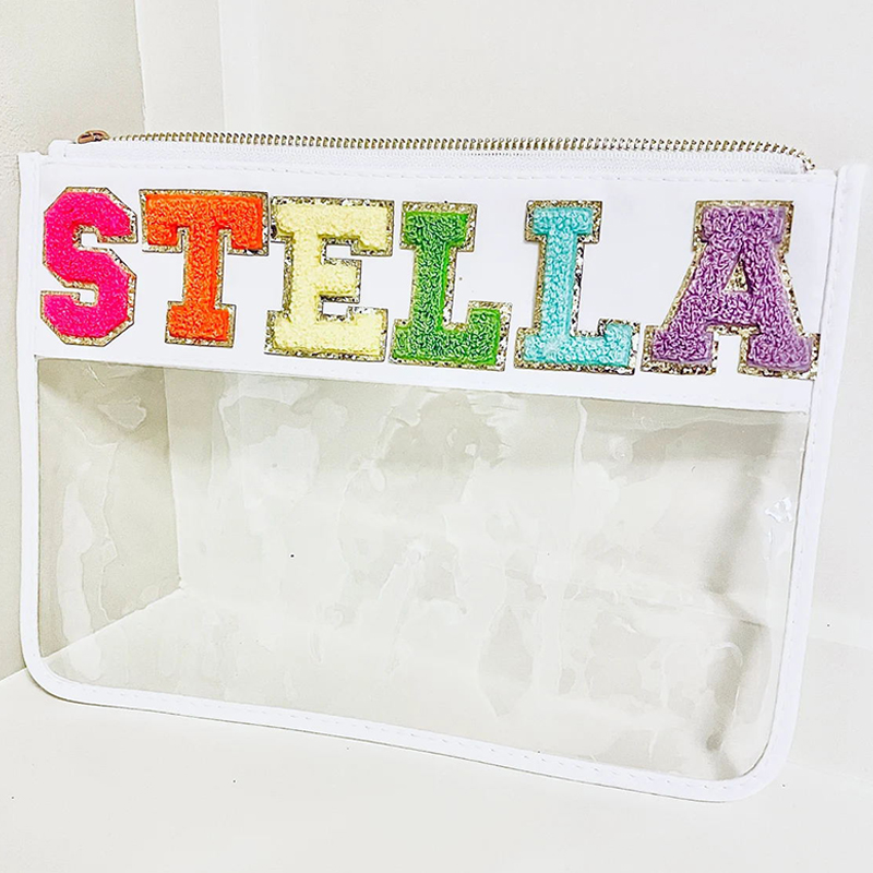 Personalized Chenille Patch Clear Pouch Cosmetic Bag