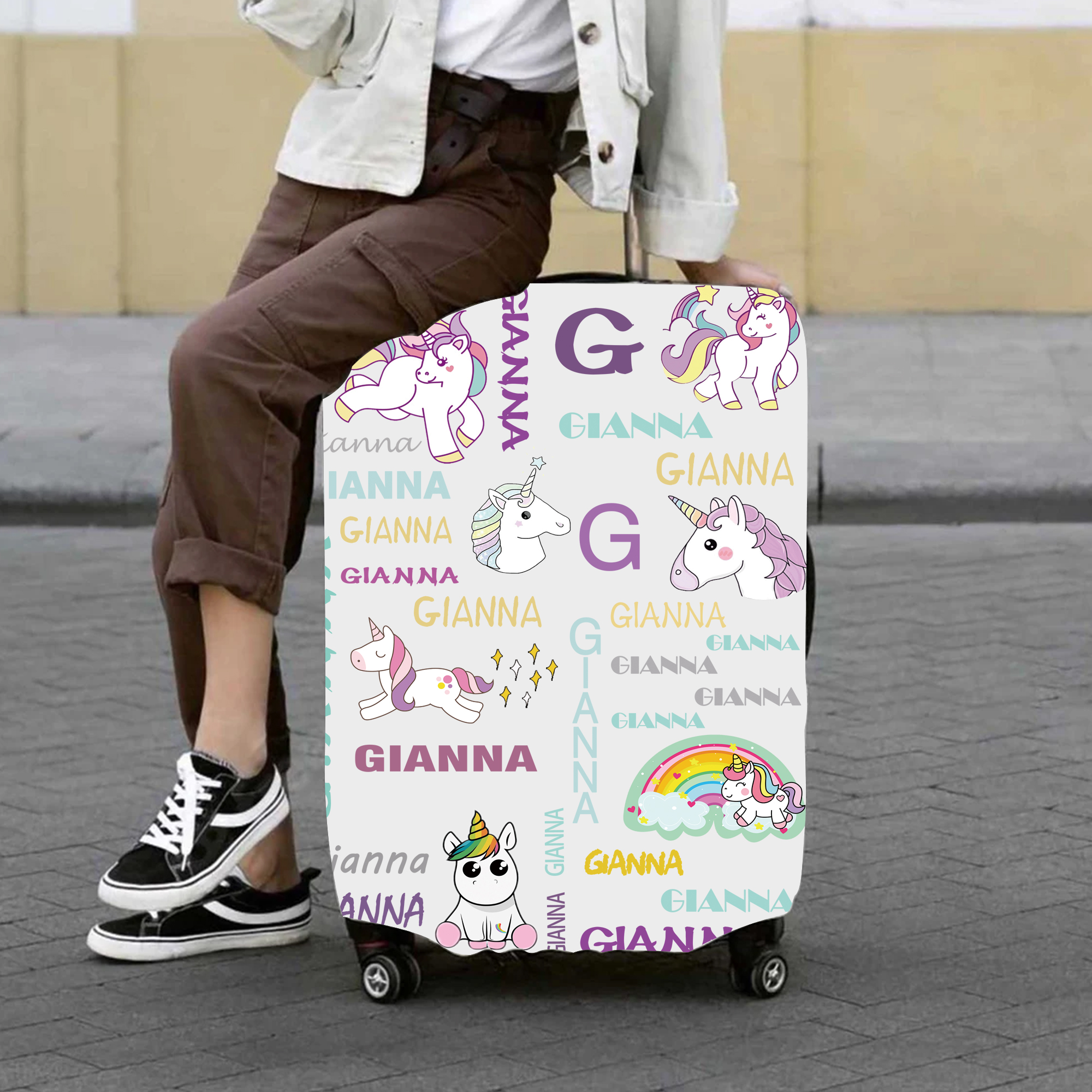 Personalized Lovely Unicorn High-elastic Suitcase Protector Luggage Cover