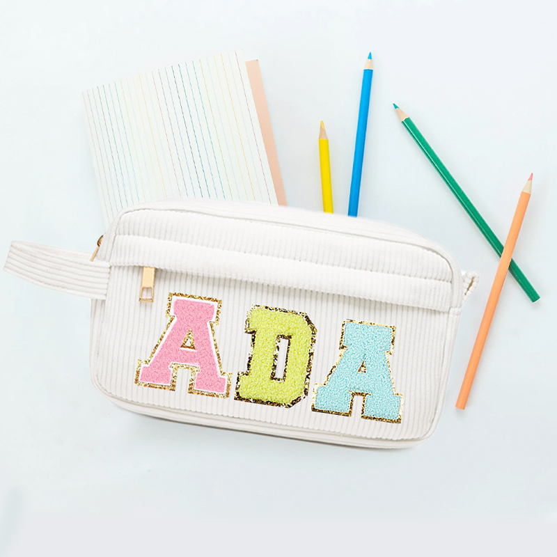 Personalized Corduroy Chenille Letter Patches Pencil Pouch