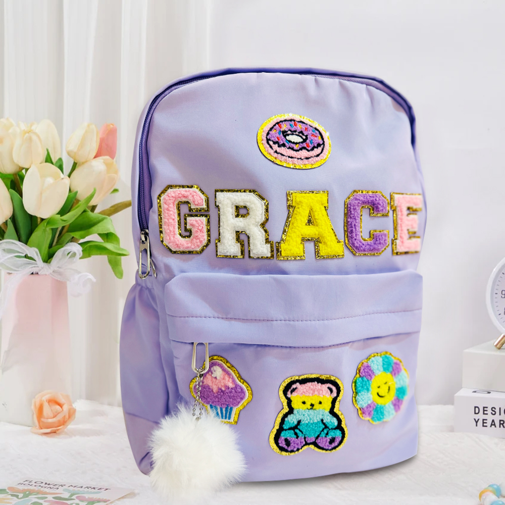 Personalized Chenille Letters Patch Kids School Backpack