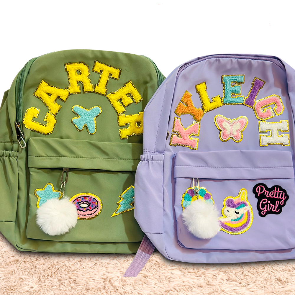 Personalized Chenille Letters Patch Kids School Backpack