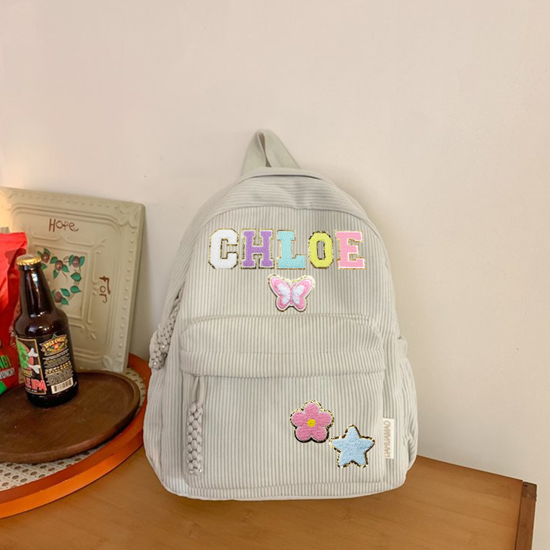 Personalized Chenille Letter Patch Corduroy Backpack