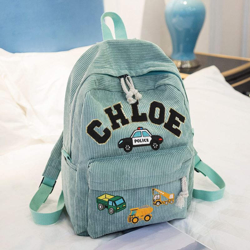 Personalized Name Chenille Patch Corduroy School Backpack