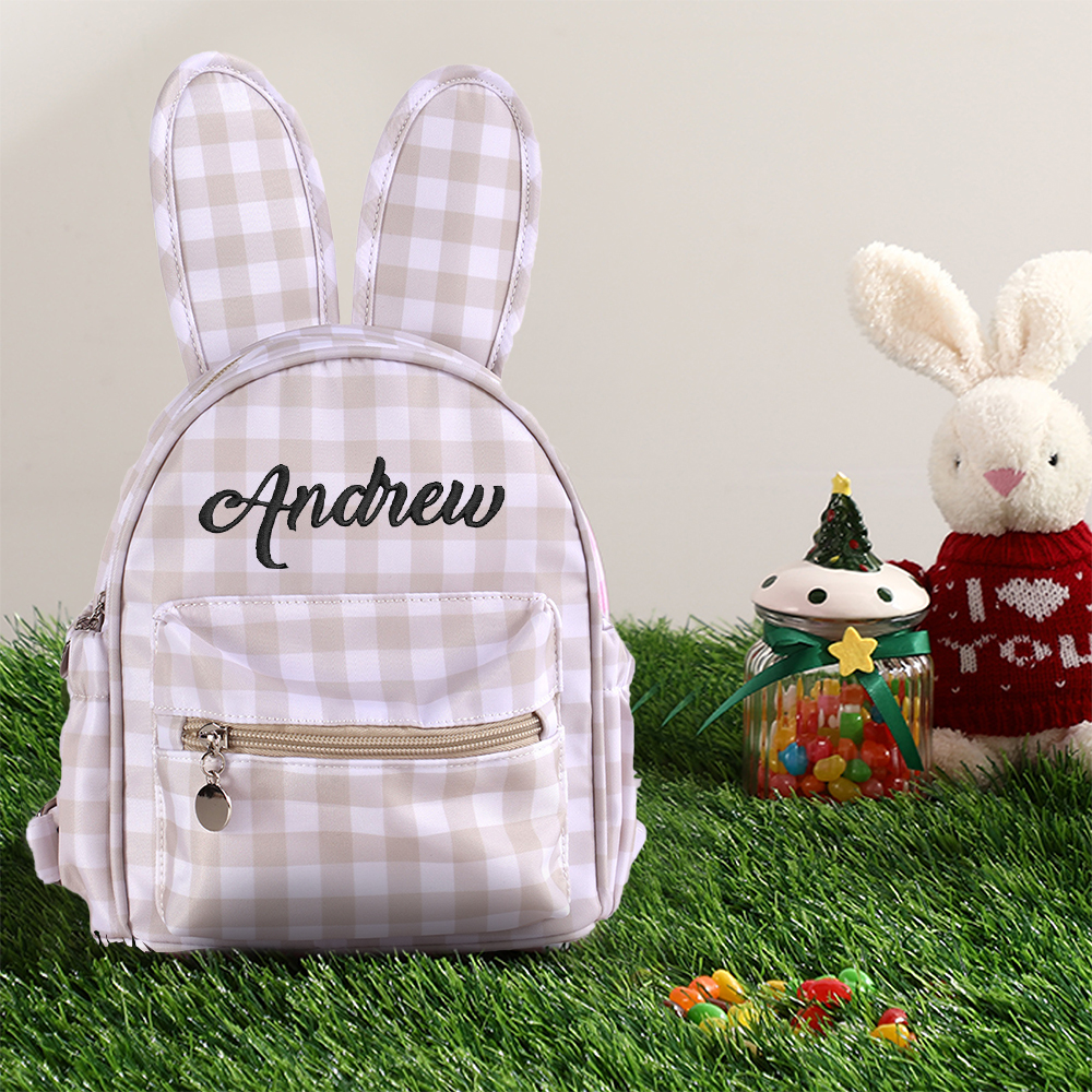 Personalized Embroidery Gingham Easter Bunny Backpack
