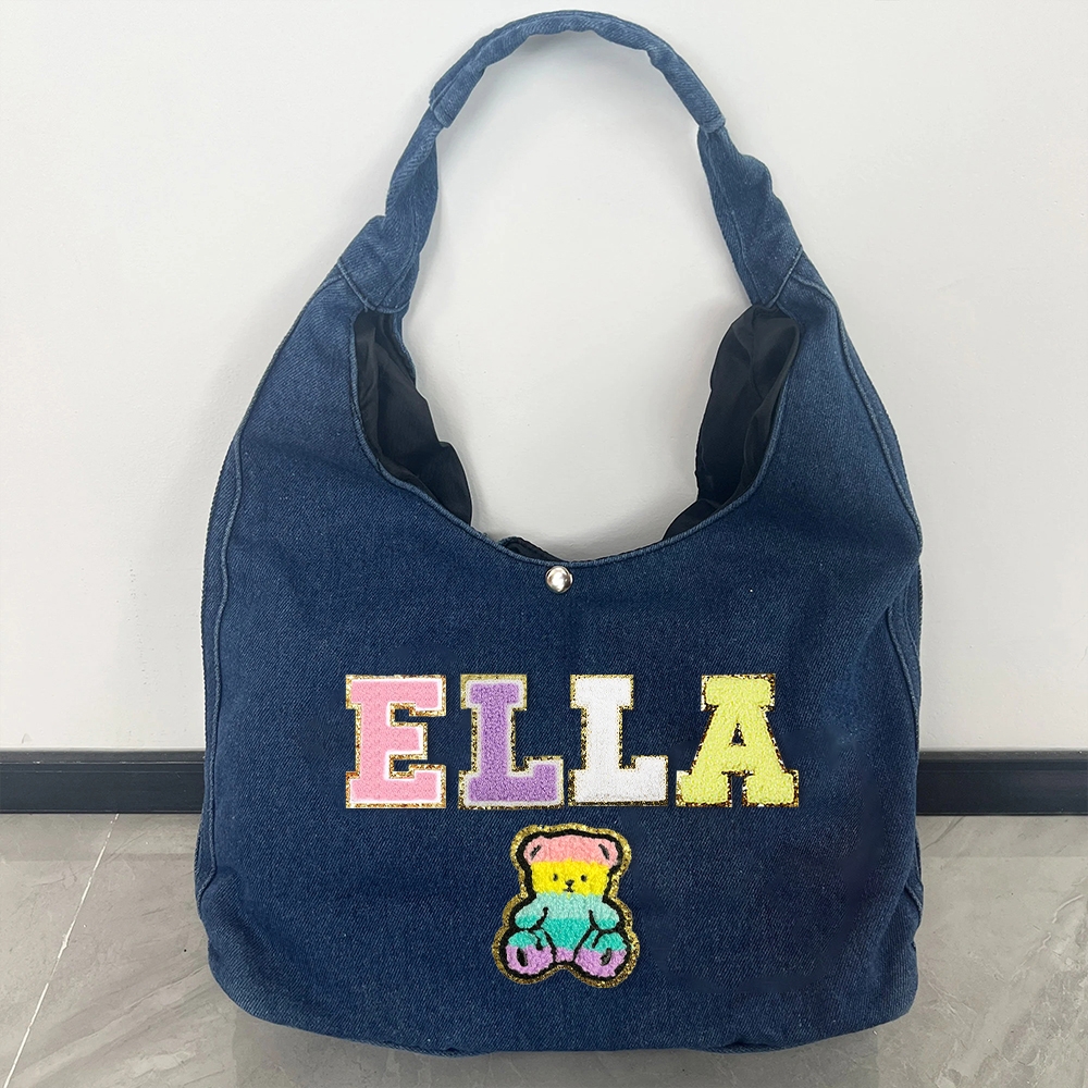 Personalized Chenille Patch Denim Tote Bag