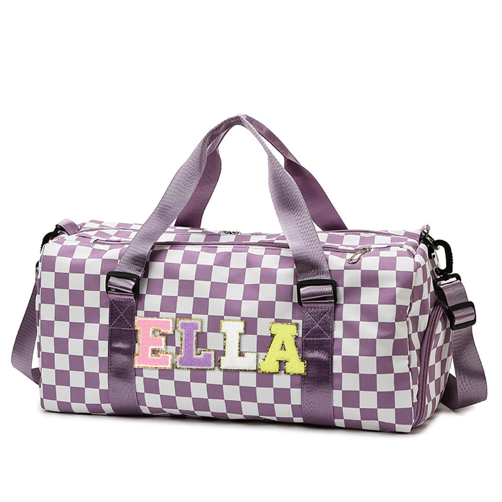 Personalized Chenille Patch Checkered Duffle Bag
