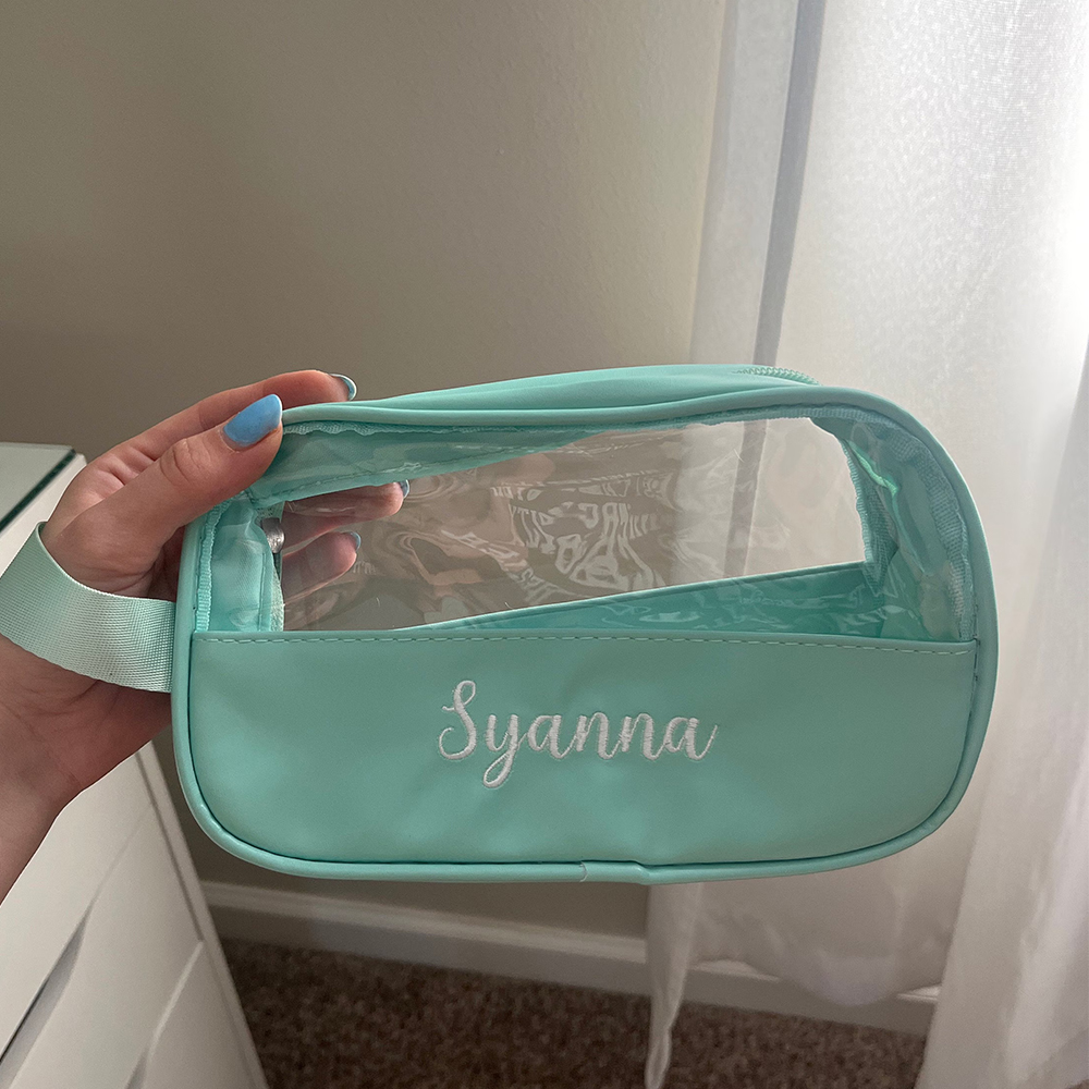 Personalized Embroidery Transparent Waterproof Cosmetics Toiletry Bag