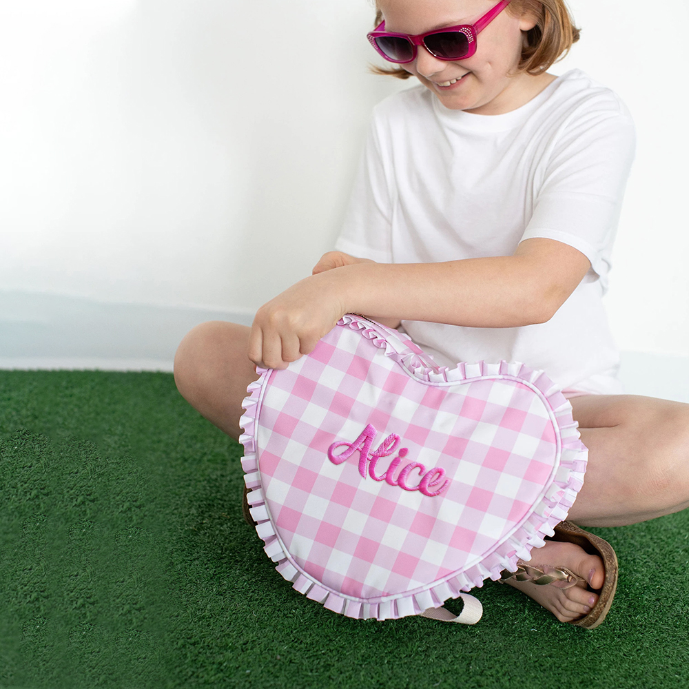 Personalized Embroidery Ruffle Heart Shape Backpack