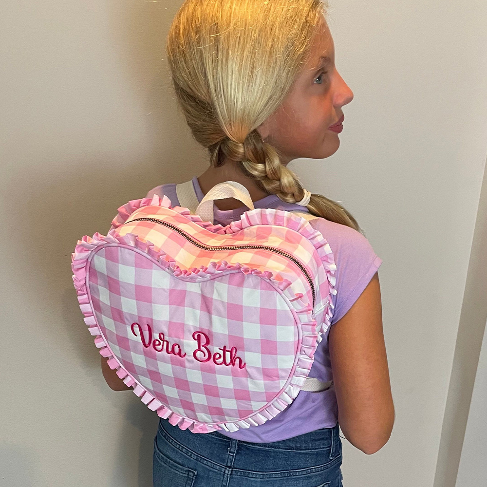 Personalized Embroidery Ruffle Heart Shape Backpack