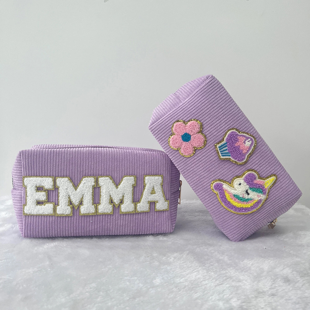 Personalized Chenille Patch Corduroy Travel Toiletry Bag