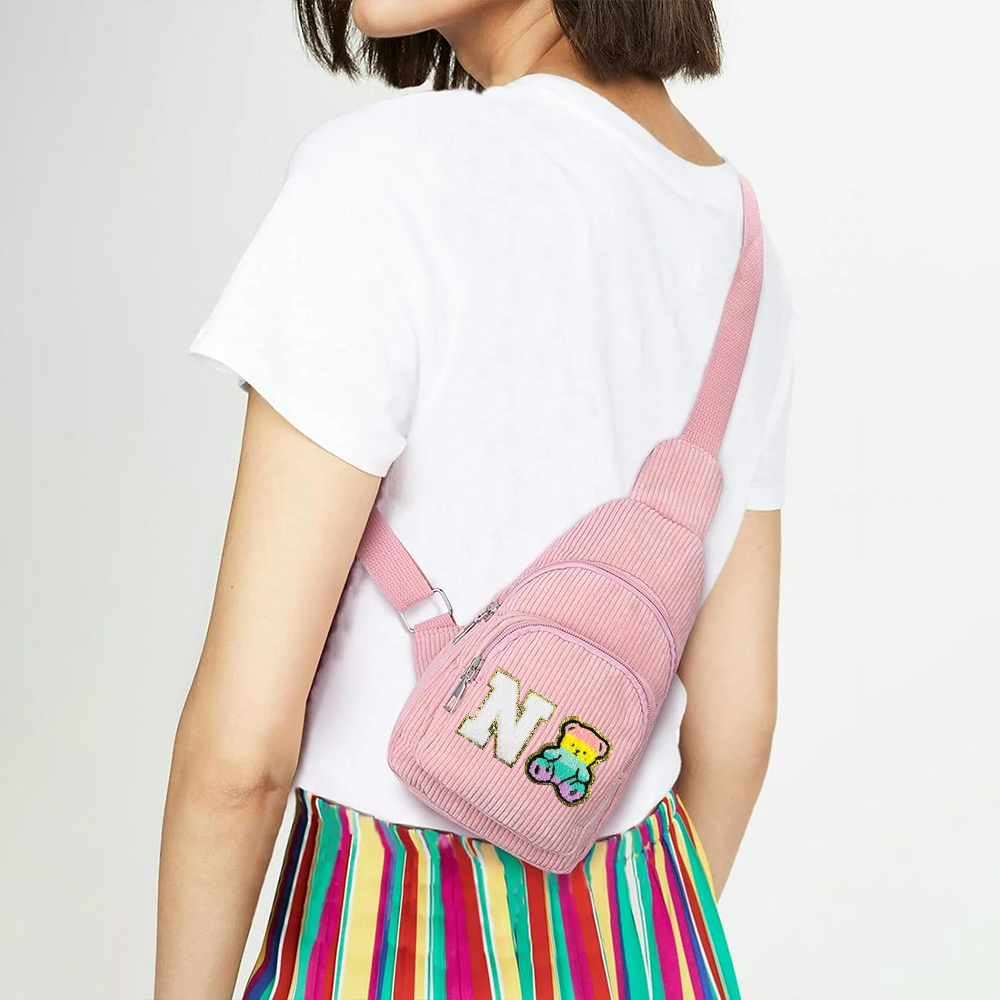 Personalized Chenille Patch Corduroy Crossbody Bag
