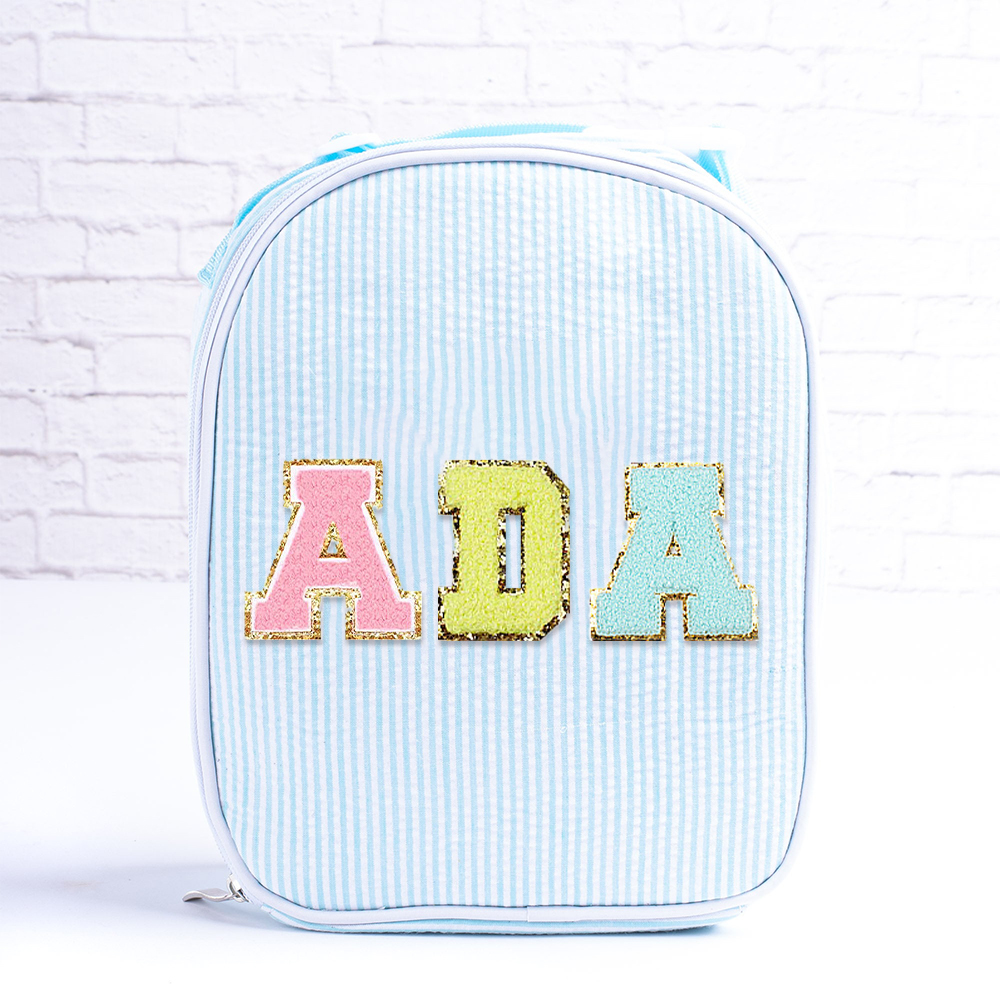 Personalized Chenille Patch Kids Seersucker Lunch Bag