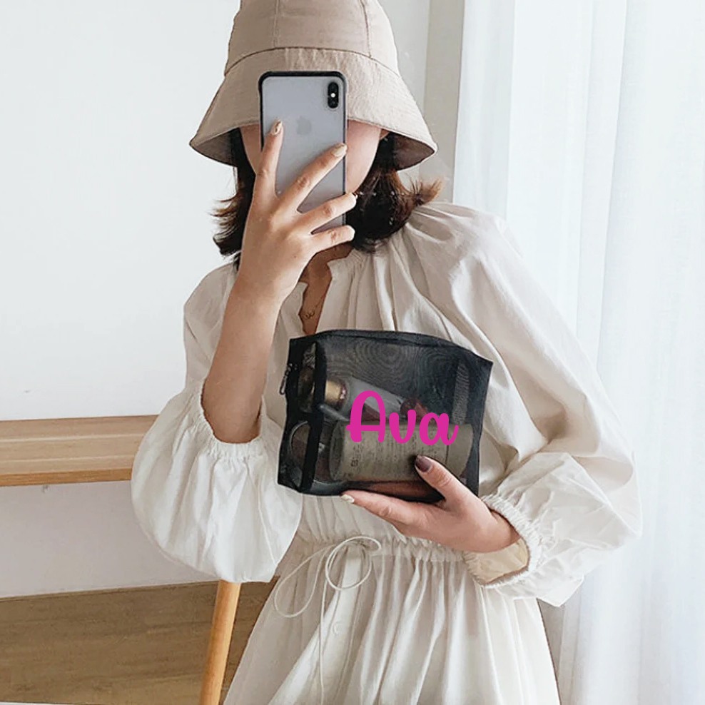 Personalized Zipper Mesh 3 Piece Set Makeup Bags