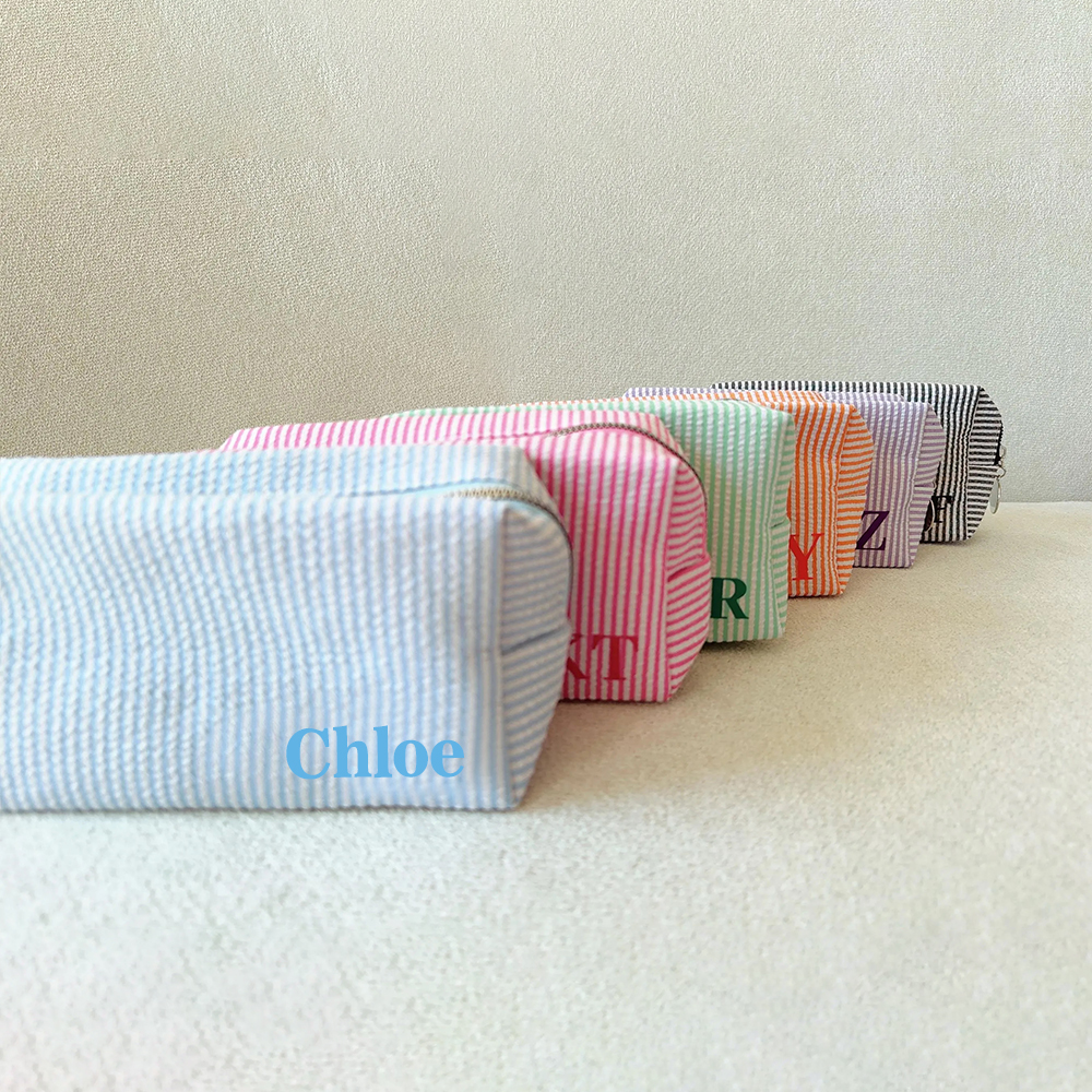 Personalized Monogram Seersucker Striped Makeup Bag