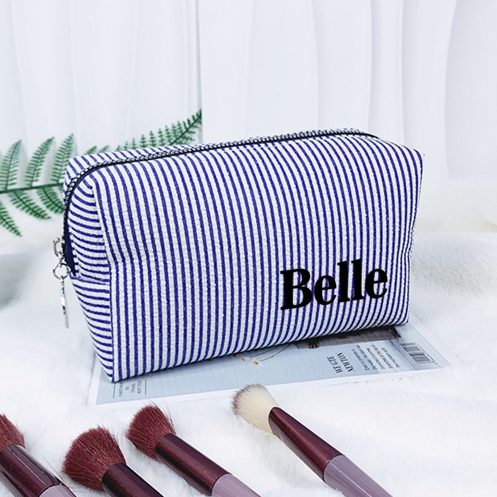Personalized Monogram Seersucker Striped Makeup Bag