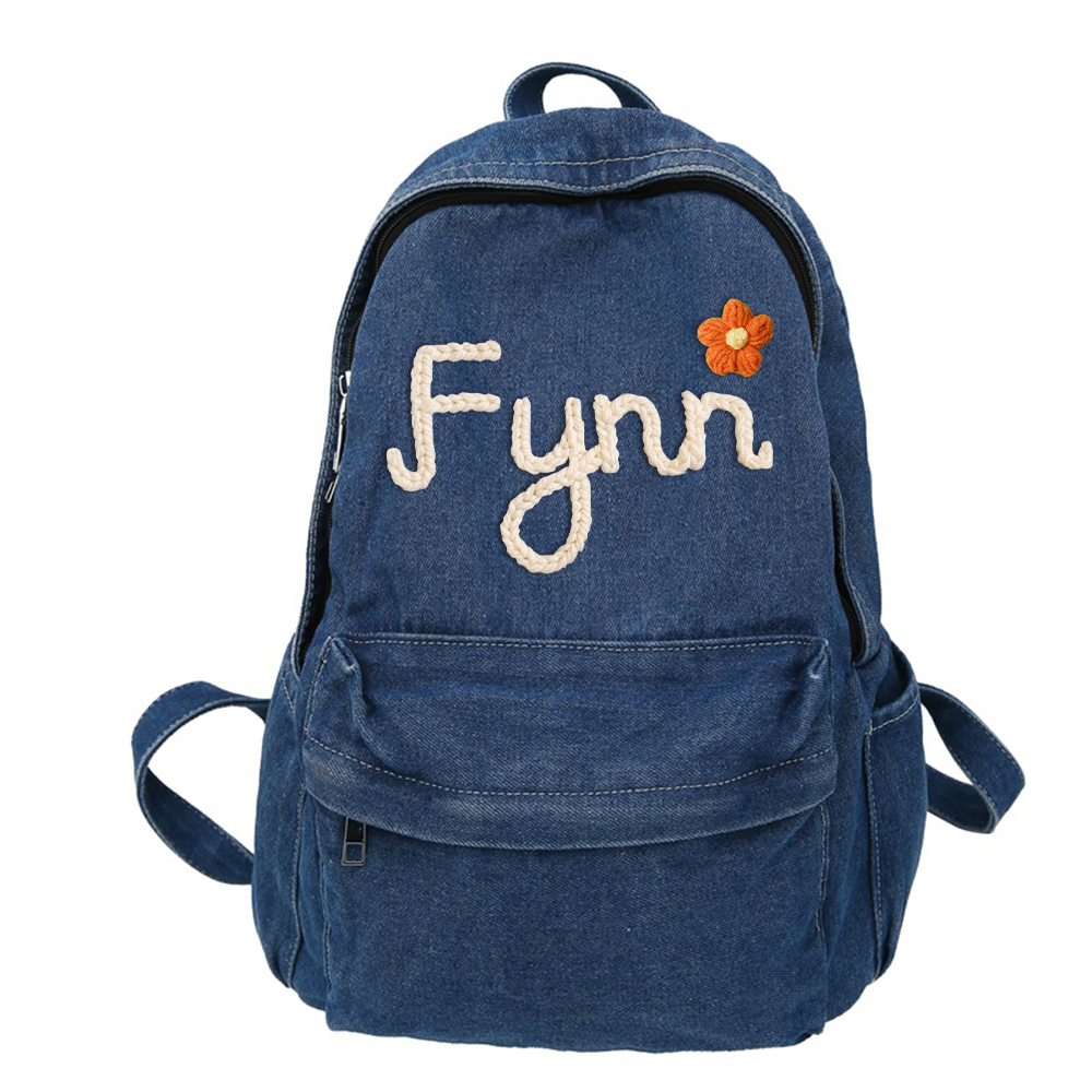 Personalized Lovely Hand Embroidery With Flower Denim Backpack
