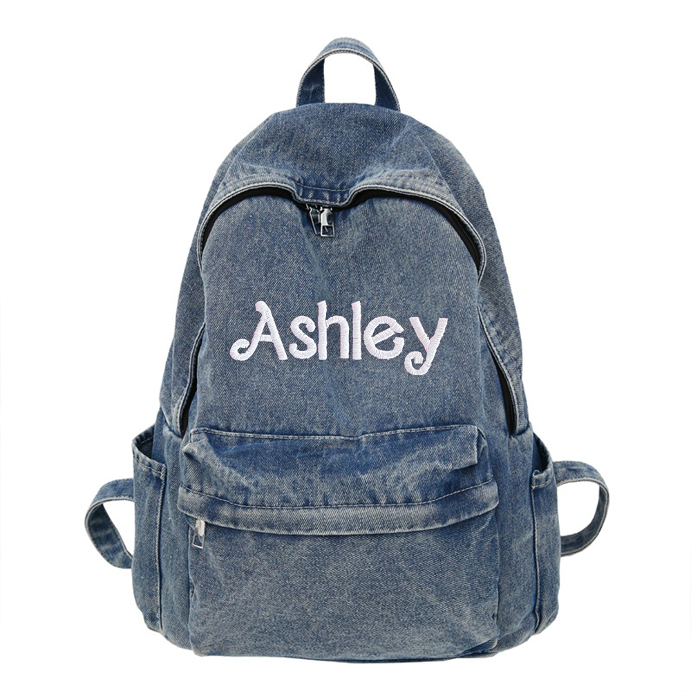 Personalized Embroidery Denim Backpack