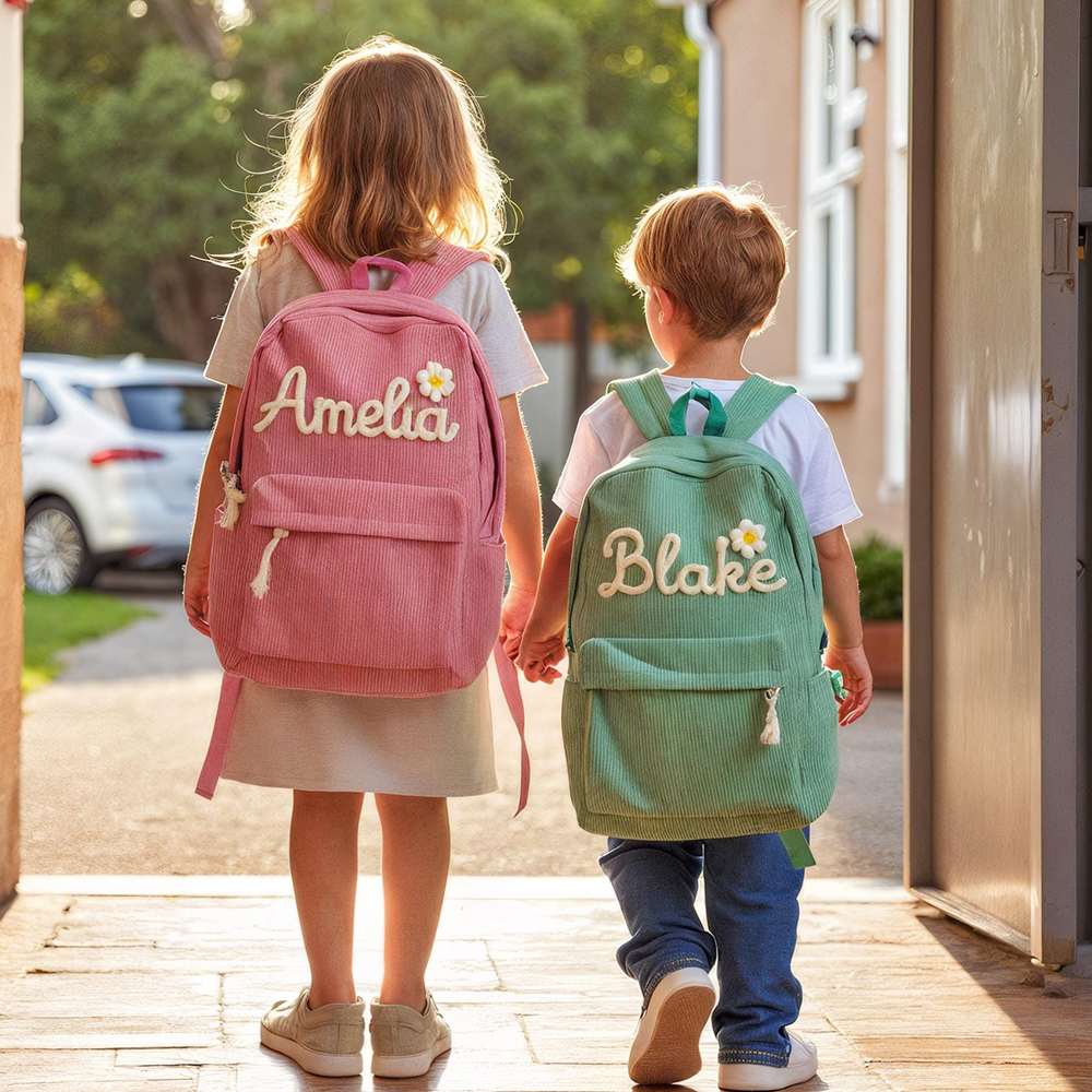 Personalized Hand Embroidered Name Floral School Backpack