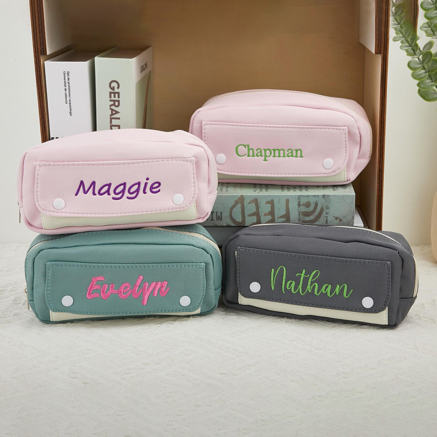Personalized Embroidery Colourful Big Capacity Pencil Case