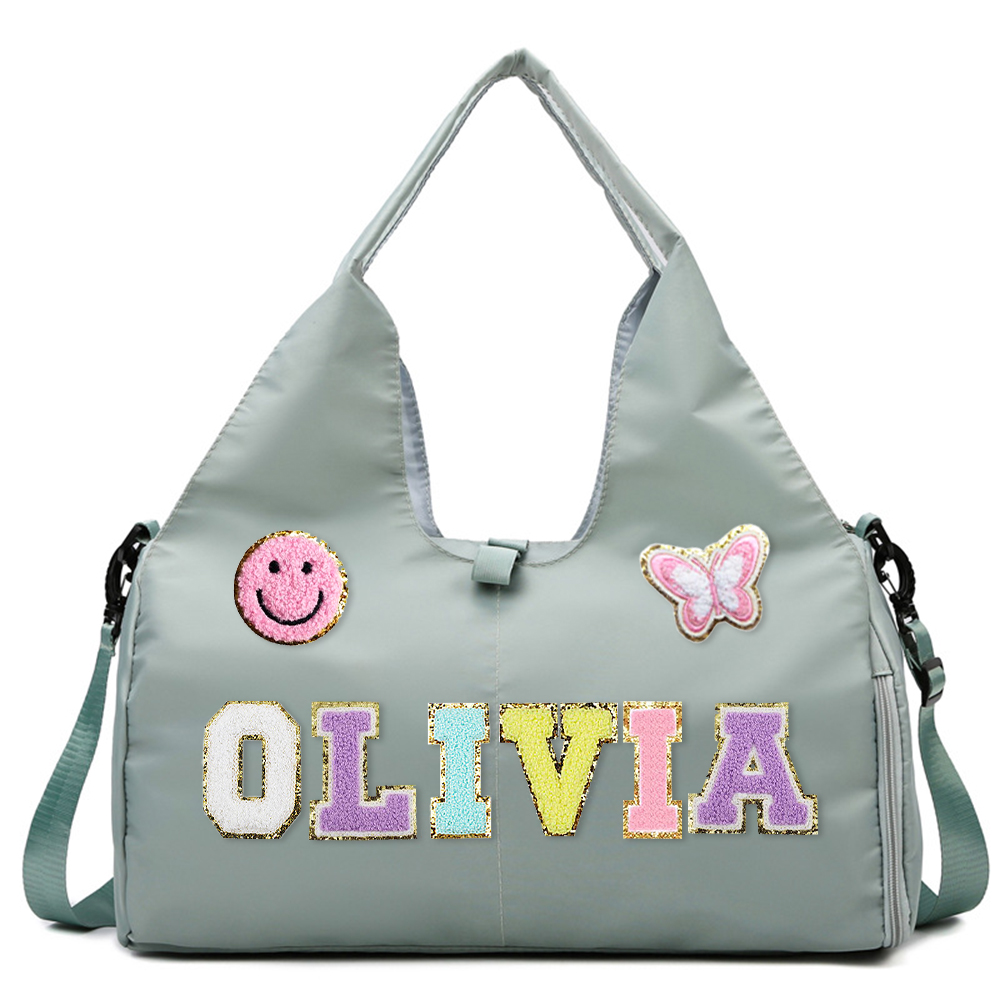 Personalized Chenille Letter Patch WaterProof Sport Travel Bag