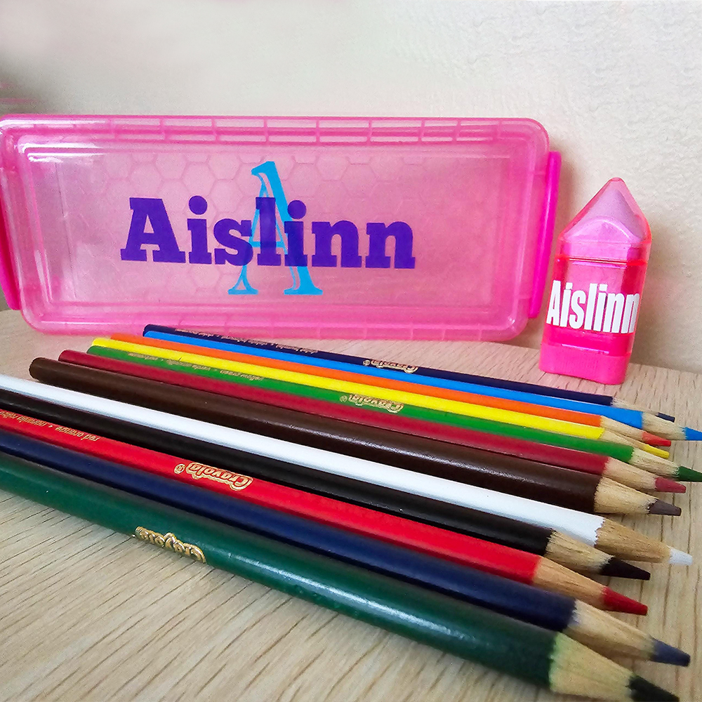 Personalized Colourful Back to School Supplies Crayon Box