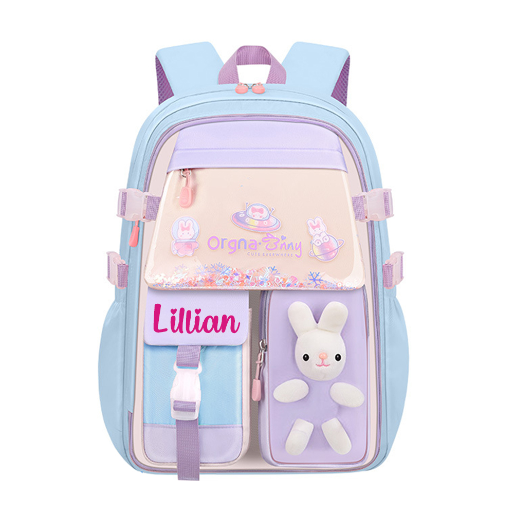 Personalized Upgraded Girls Backpack with Plush Bunny