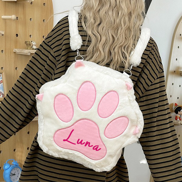 Personalized Kids Cute Plush Cat Paw School Bag