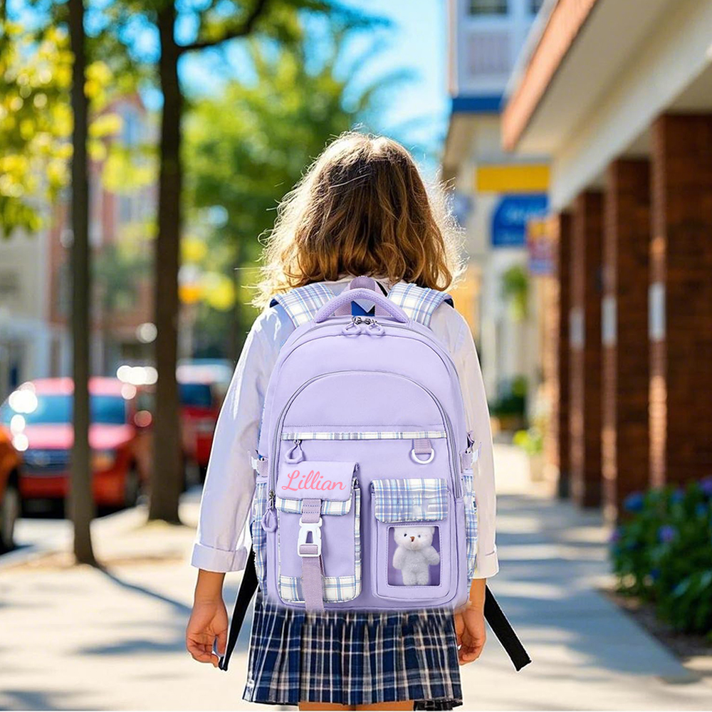 Personalized Plaid Spine Protection Large Capacity School Backpack