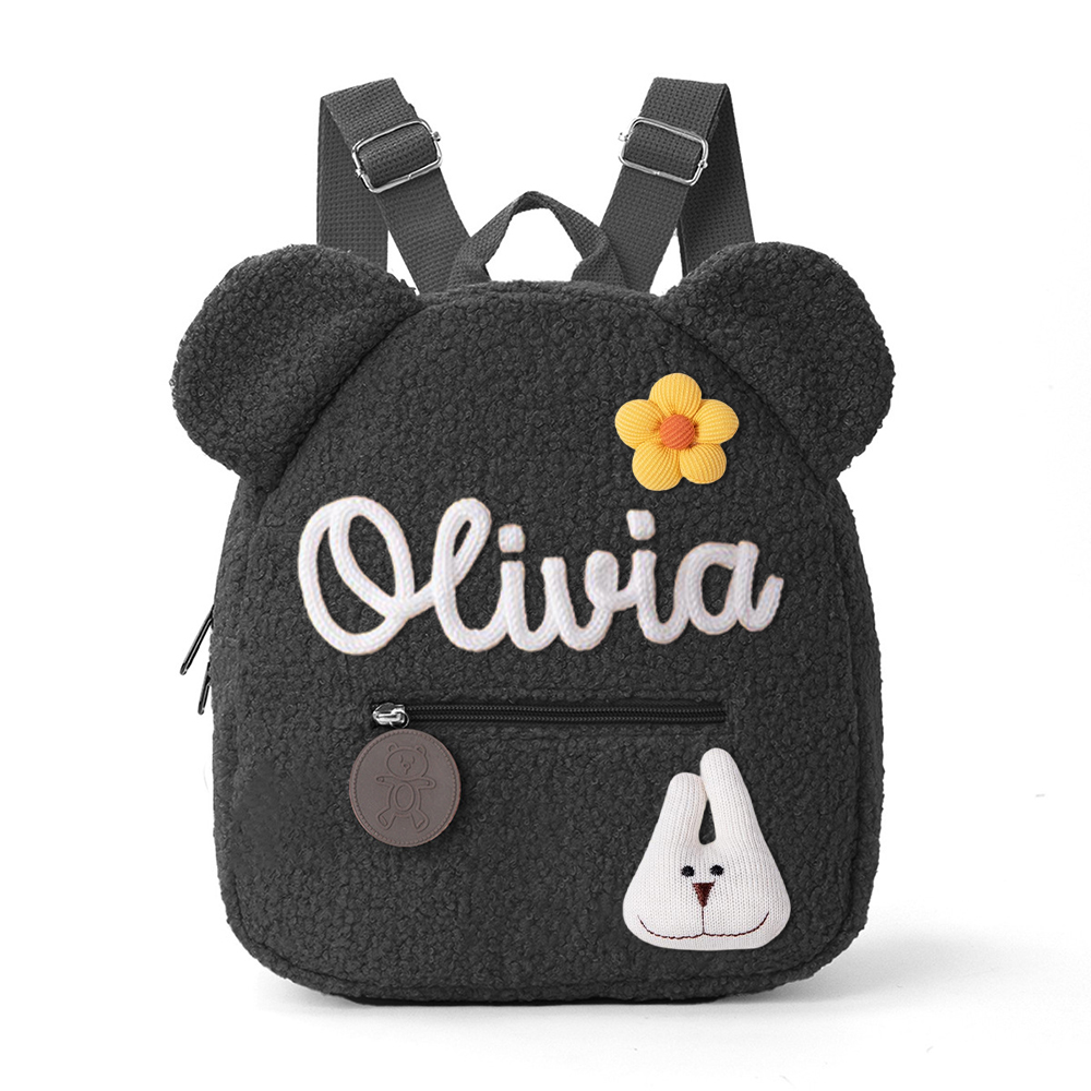 Personalized Hand Embroidery Fluffy Teddy Bear Backpack