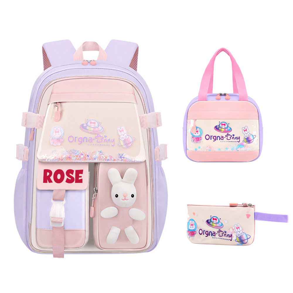 Personalized Upgraded Girls Backpack with Plush Bunny