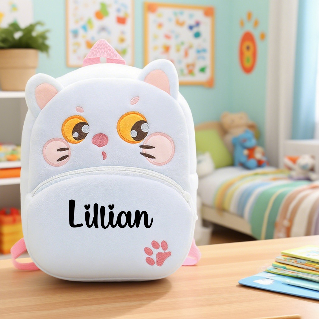 Personalized Cute White Cat Animals Toddler Backpack