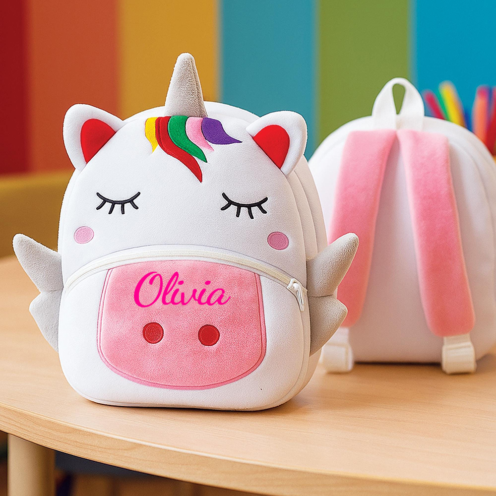 Personalized Cute White Unicorn Animals Toddler Backpack
