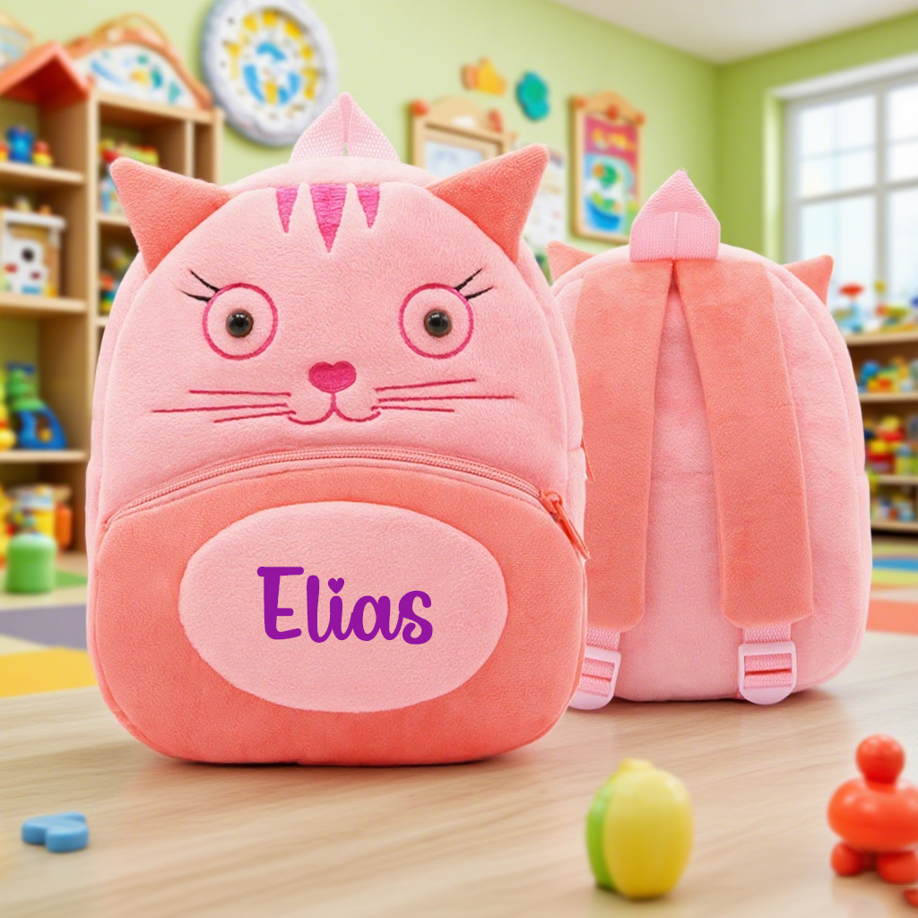 Personalized Cute Pink Cat Animals Toddler Backpack