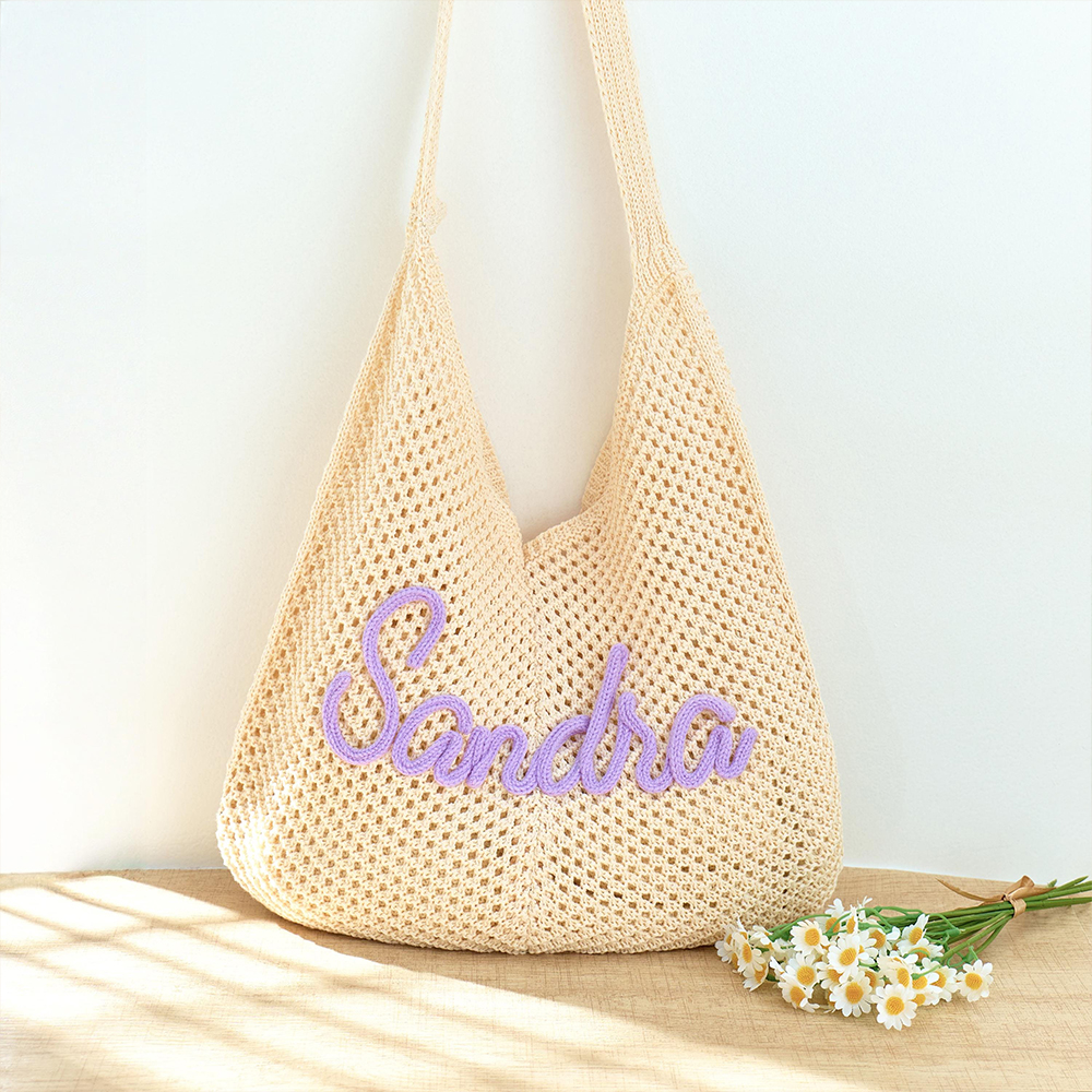Personalized Hand Embroidery Beach Knitted Tote Bag