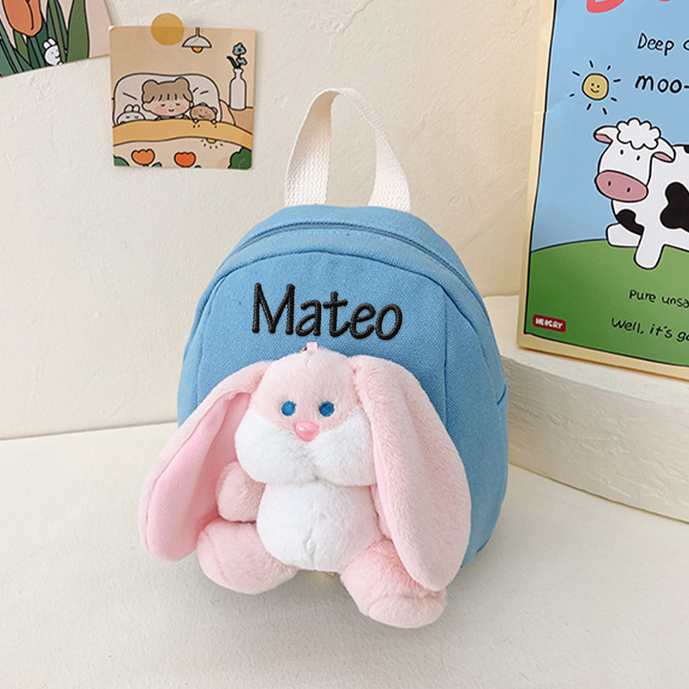Personalized Kids Soft Cuddly Plush Bunny School Backpack