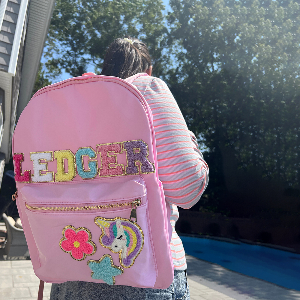 Personalized Chenille Letters Patch Kids School Backpack