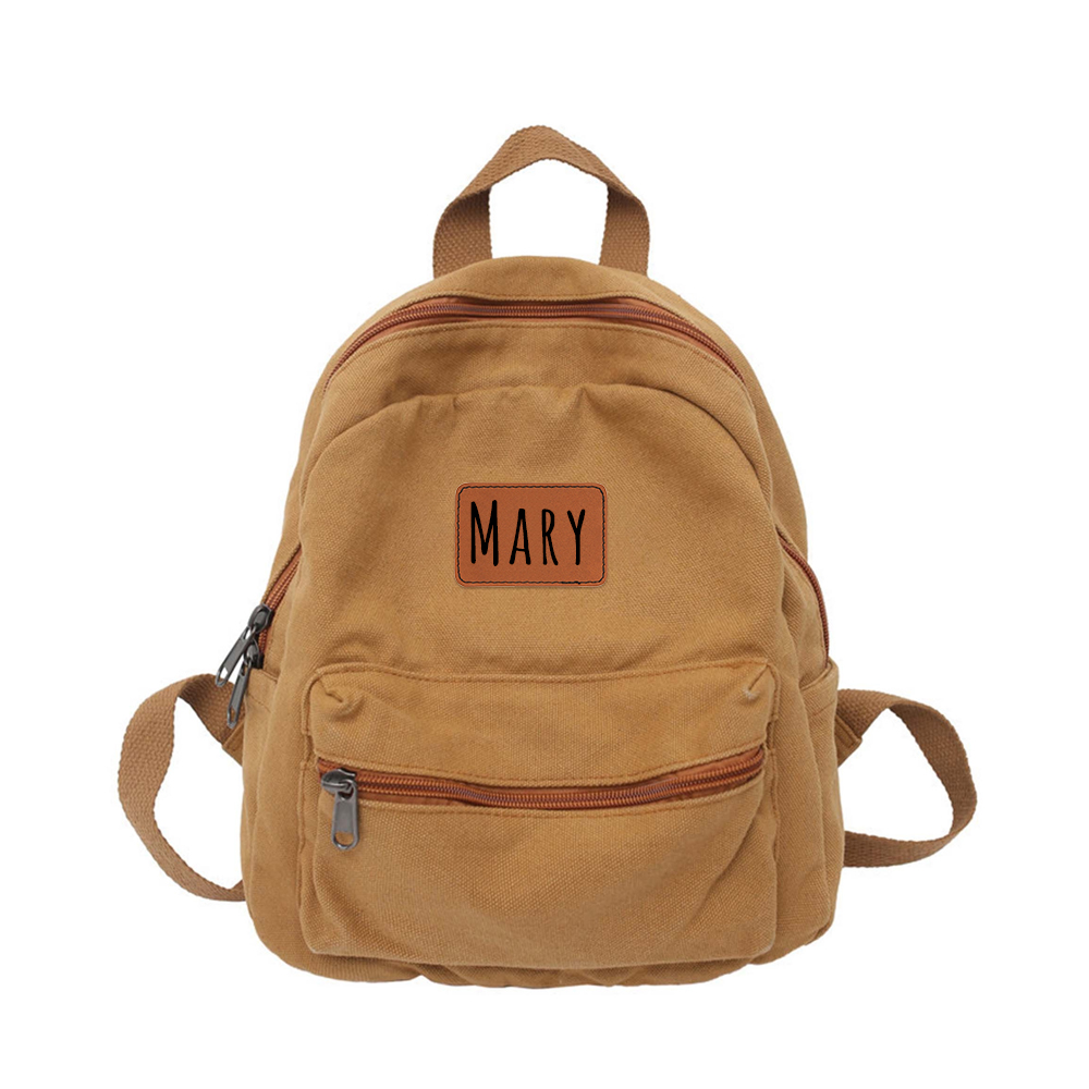Personalized Leather Patch Kid Canvas Backpack