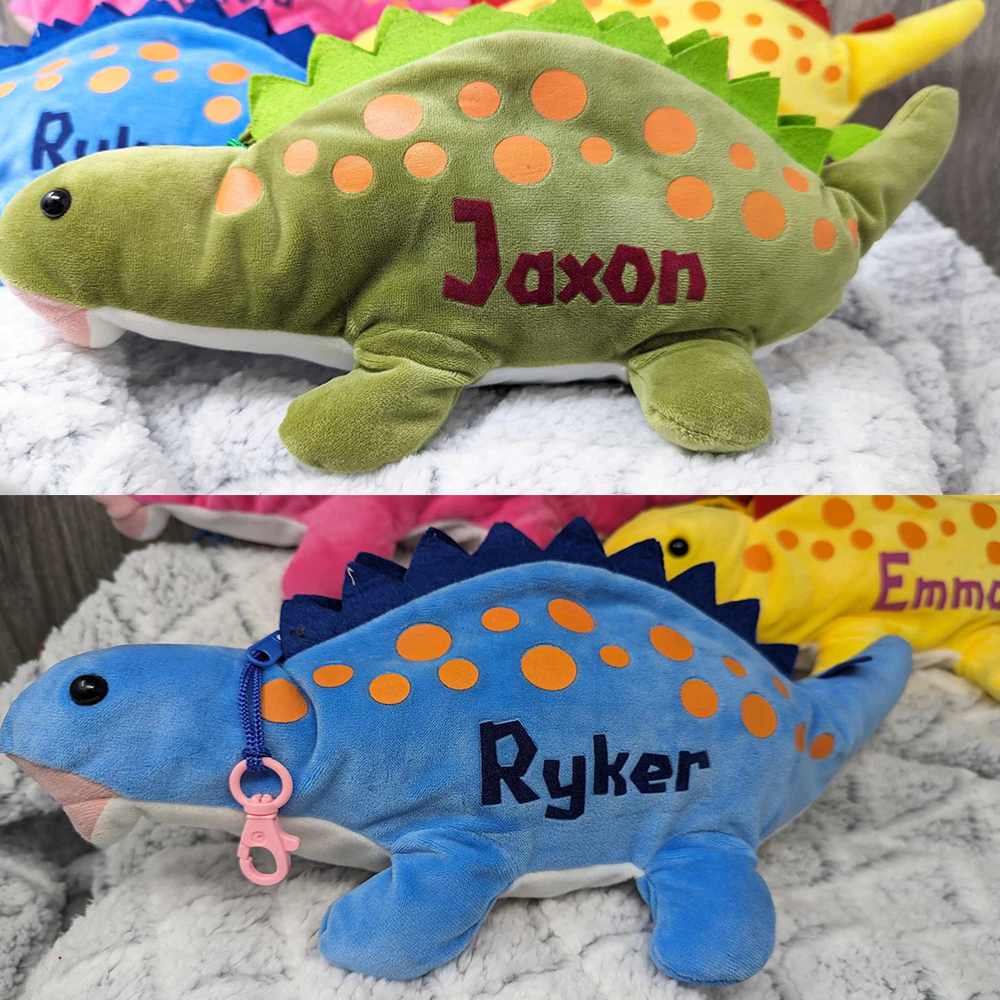 Personalized Zippered Dinosaur Plush Pencil Pouch