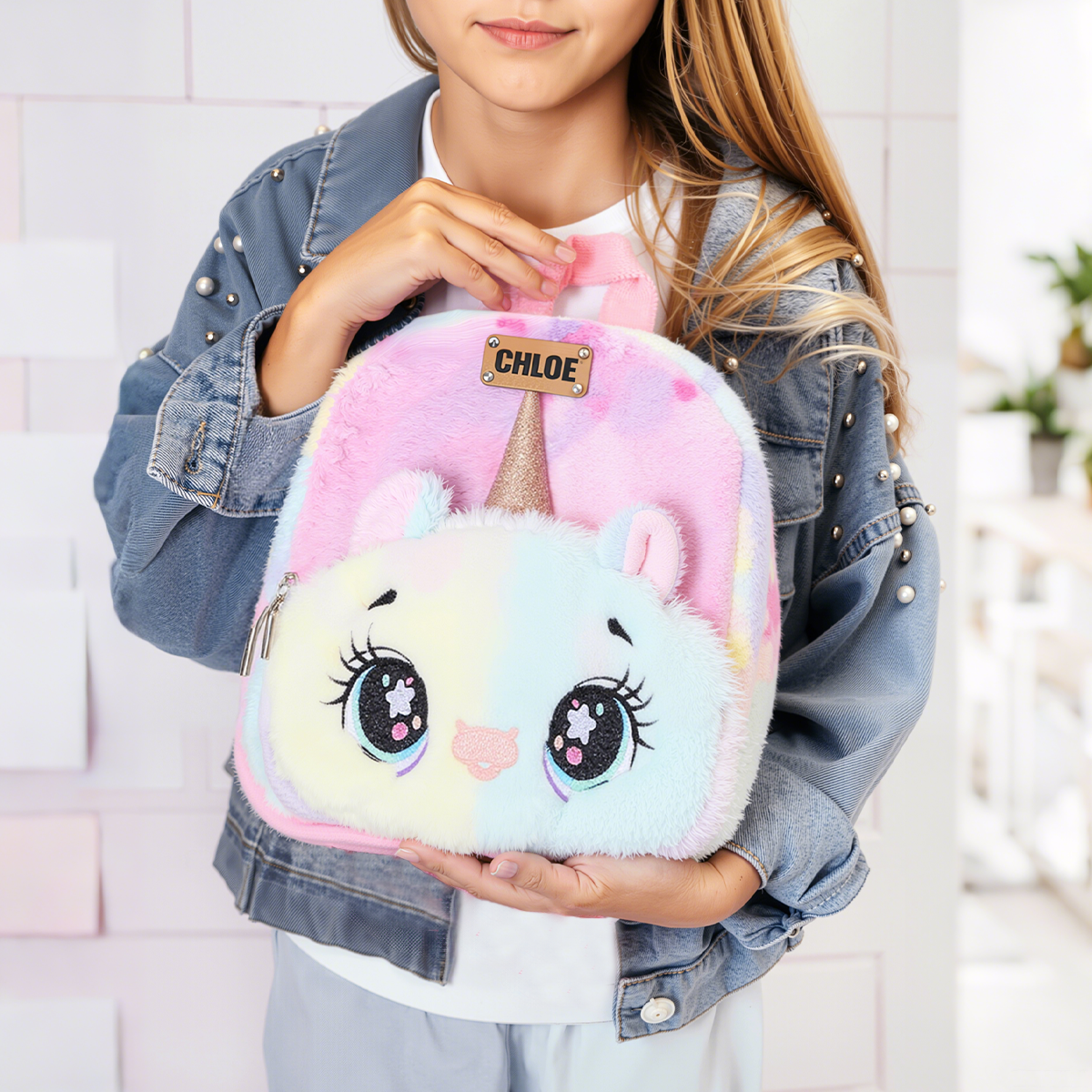 Personalized Embroidery Cute Plush Unicorn Toddler Backpack