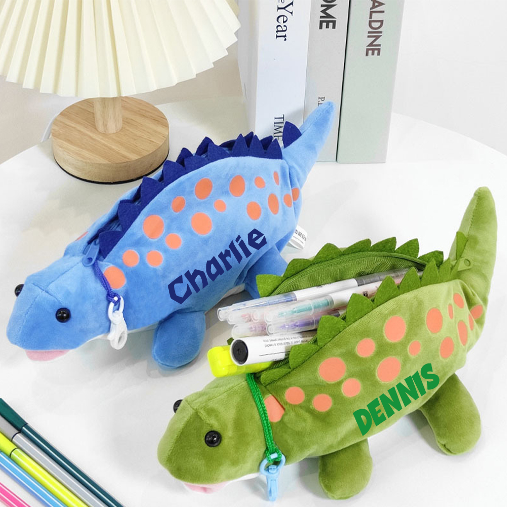 Personalized Zippered Dinosaur Plush Pencil Pouch