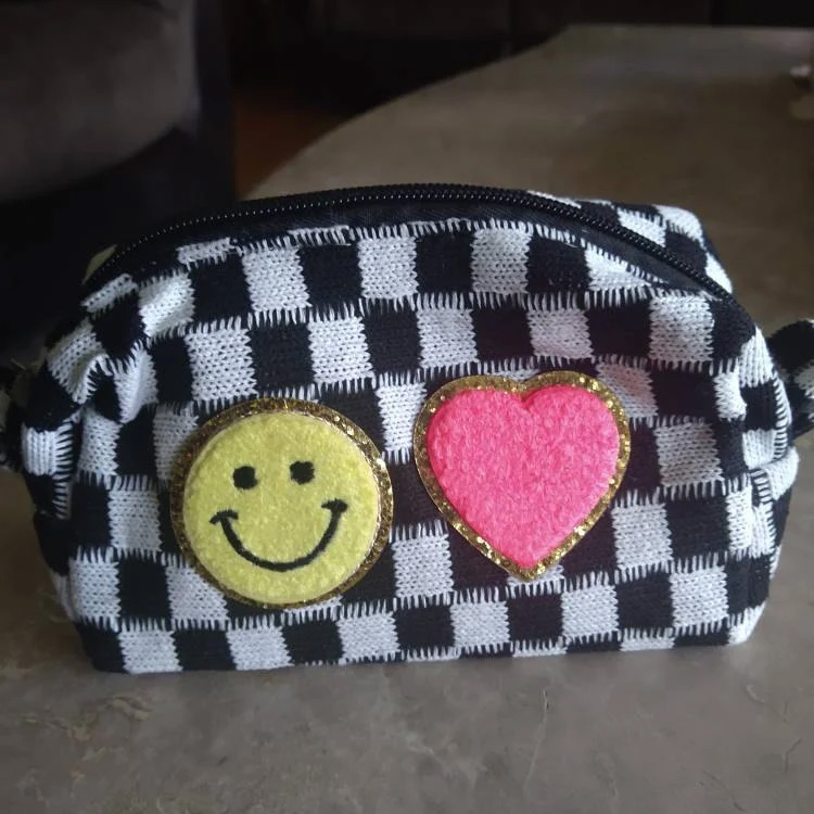 Personalized Checkered Chenille Patch Checkered Makeup Bag